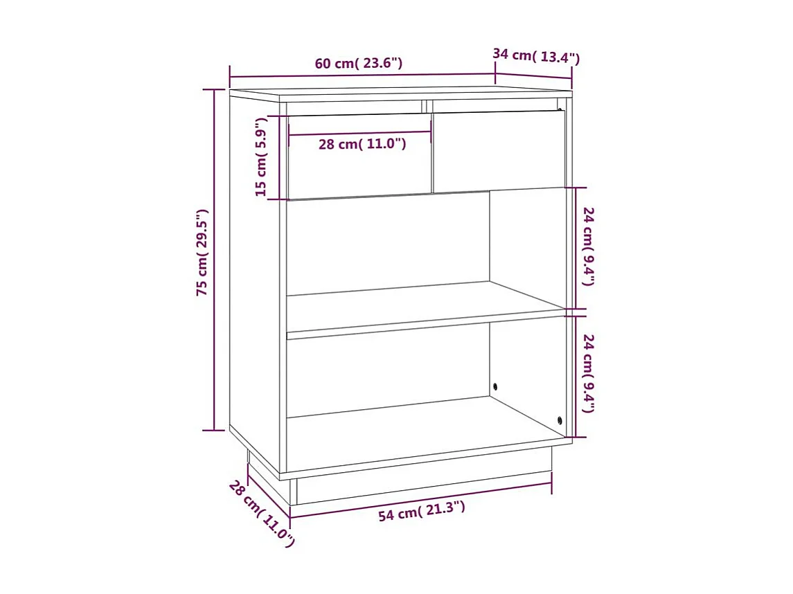 Petite étagère avec 2 tiroirs en bois massif de pin – Collection Vizion-Couleur Noir