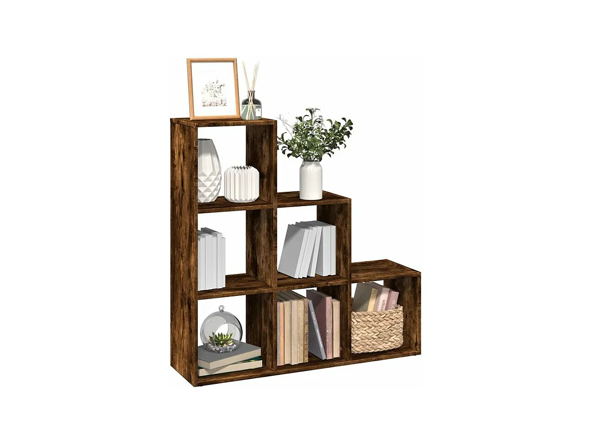 Étagère bibliothèque escalier 3 niveaux Kato 99cm - 6 niches-Couleur Marron fumé