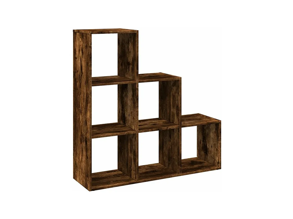 Étagère bibliothèque escalier 3 niveaux Kato 99cm - 6 niches-Couleur Marron fumé