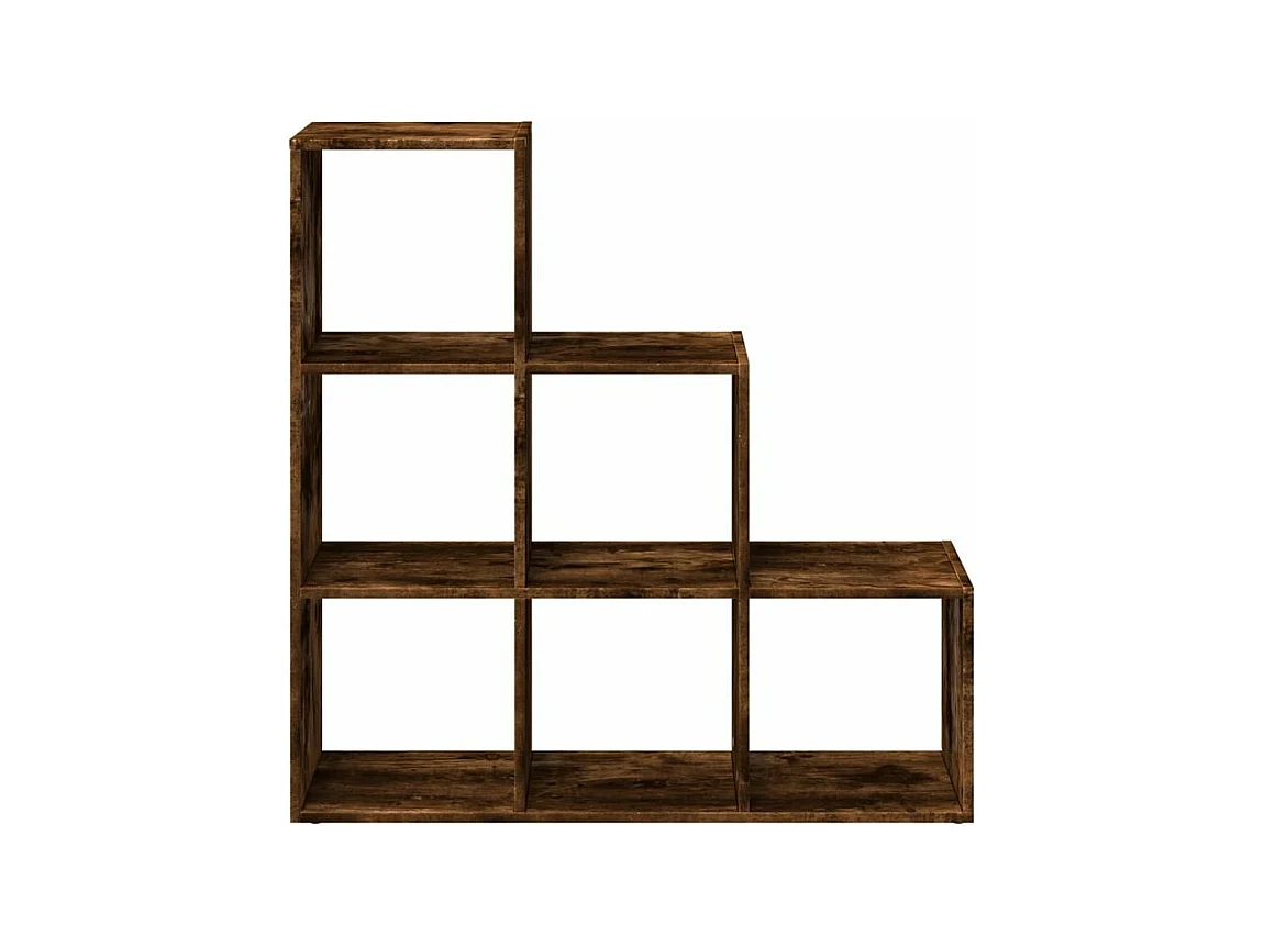 Étagère bibliothèque escalier 3 niveaux Kato 99cm - 6 niches-Couleur Marron fumé