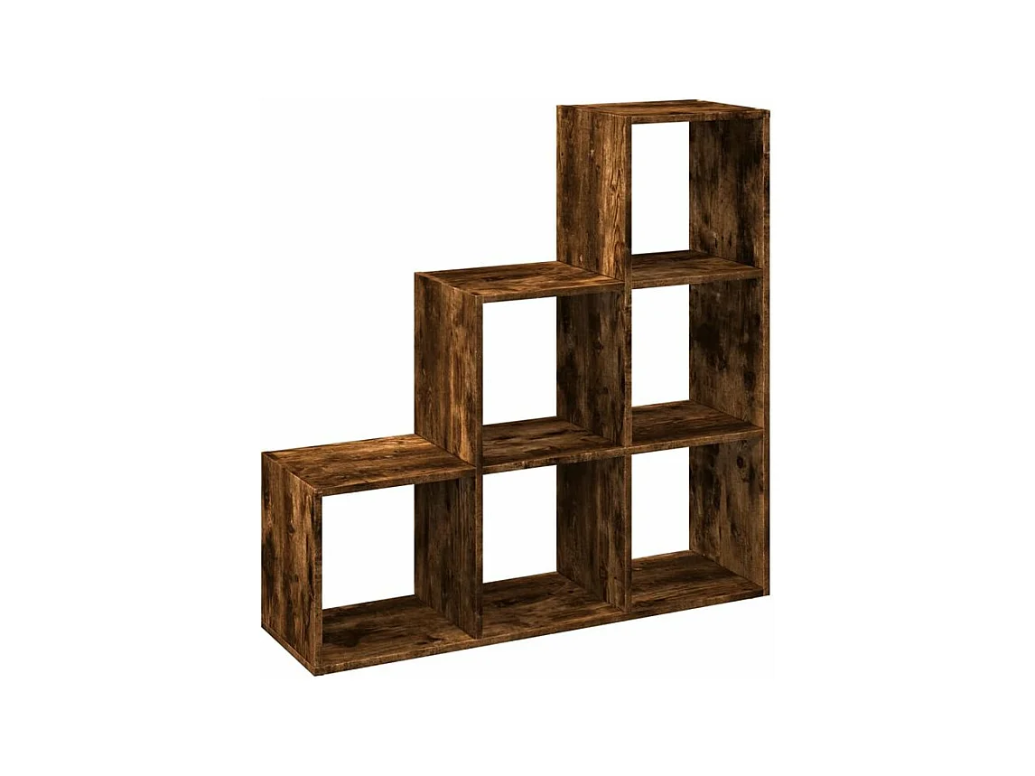 Étagère bibliothèque escalier 3 niveaux Kato 99cm - 6 niches-Couleur Marron fumé