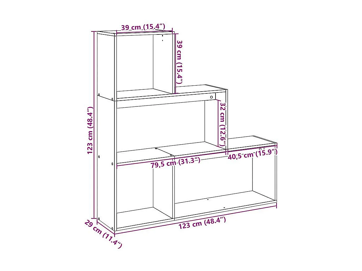 Étagère bibliothèque escalier Palino 123cm - 4 niches-Couleur Noir