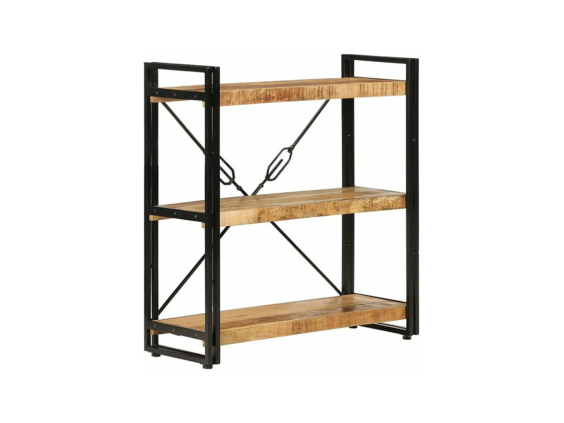 Bibliothèque 3 niveaux 77x30x80 bois massif manguier et fer