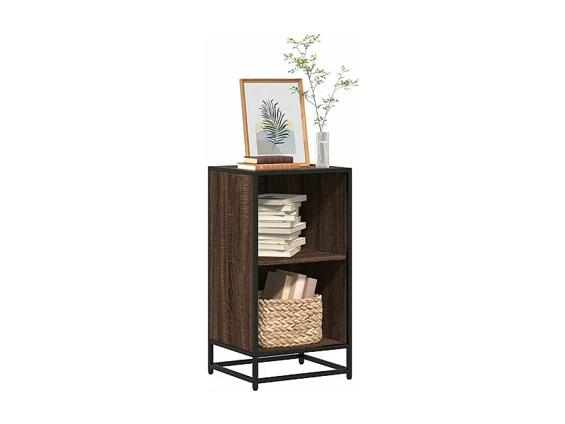 Petite étagère bibliothèque 2 niveaux Kalvani - Bois et metal noir-Couleur Noyer-Largeur 40 cm