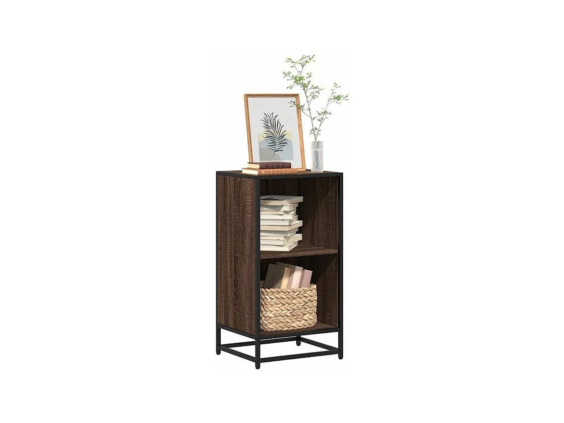 Petite étagère bibliothèque 2 niveaux Kalvani - Bois et metal noir-Couleur Noyer-Largeur 40 cm