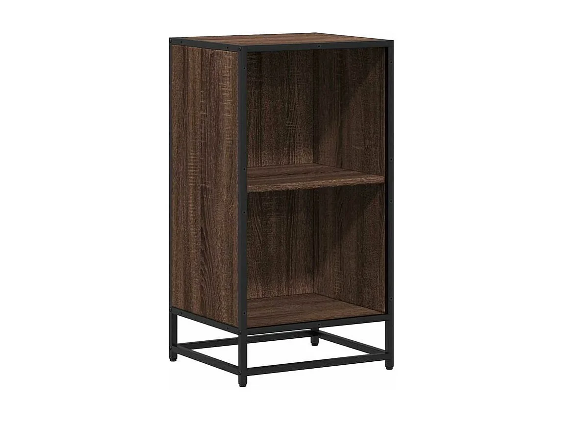 Petite étagère bibliothèque 2 niveaux Kalvani - Bois et metal noir-Couleur Noyer-Largeur 40 cm