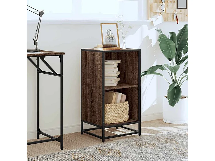 Petite étagère bibliothèque 2 niveaux Kalvani - Bois et metal noir-Couleur Noyer-Largeur 40 cm