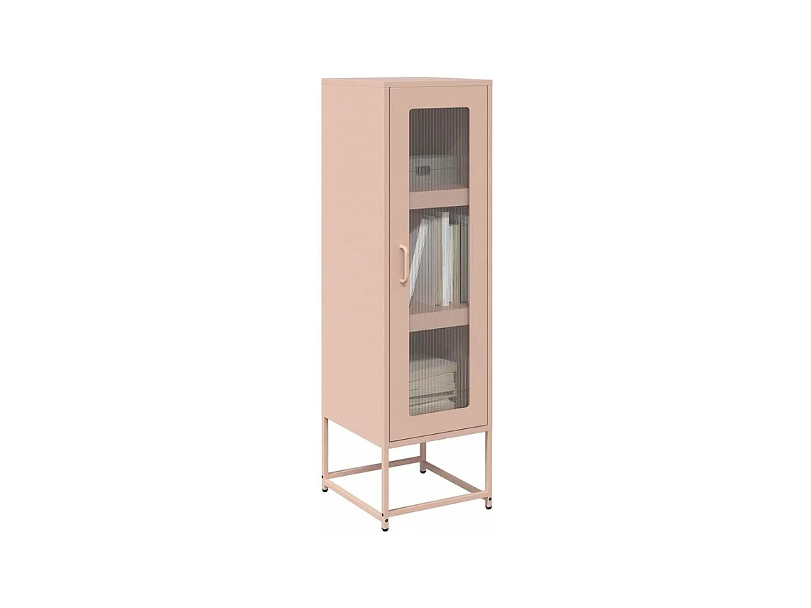 Meuble haut de rangement 1 porte 3 niveaux en métal Geko 36cm - Style Industriel-Couleur Rose clair