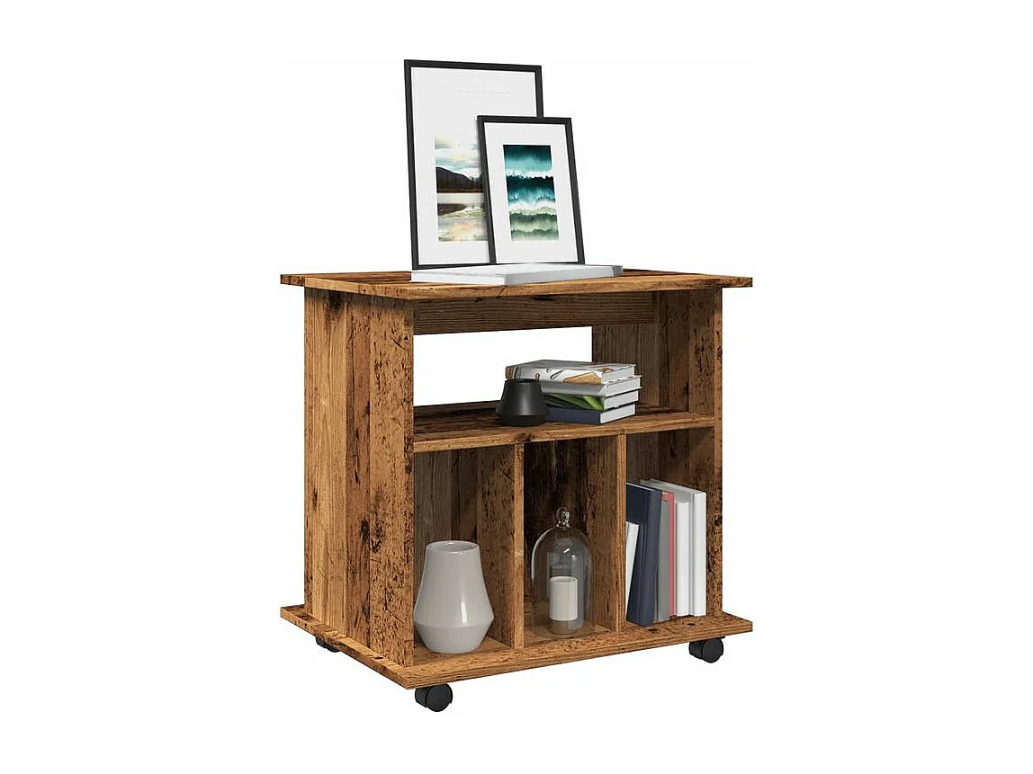 Petit meuble étagère à roulettes Ruka 60cm - Fonctionnel et moderne-Couleur Marron noisette