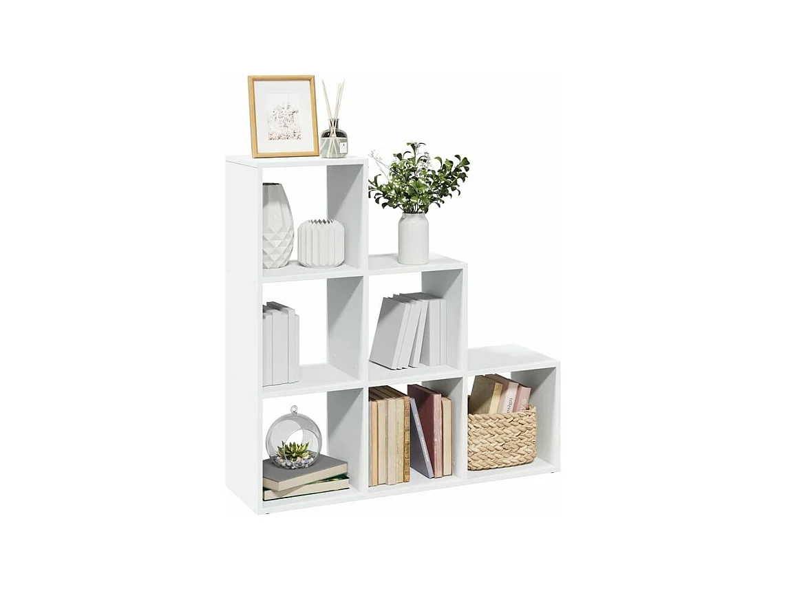 Étagère bibliothèque escalier 3 niveaux Kato 99cm - 6 niches-Couleur Blanc