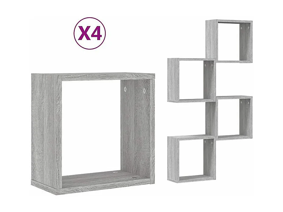 Étagères cube murales 4 pcs sonoma gris 30x15x30