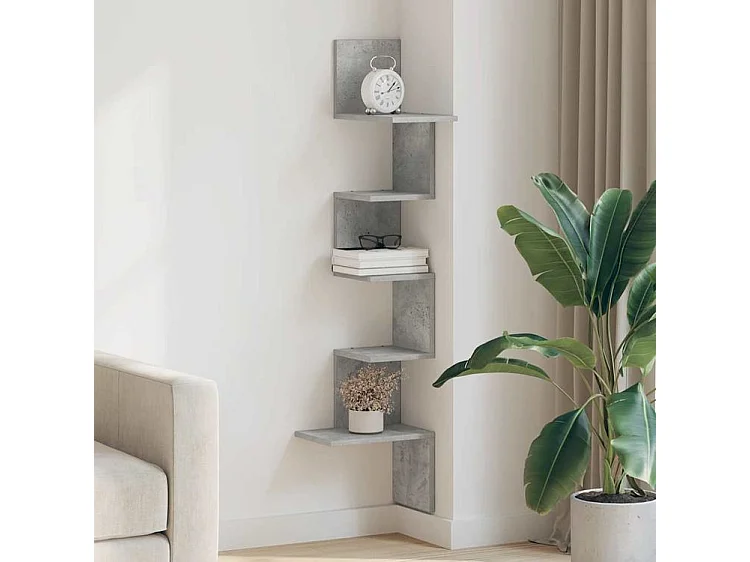 Étagère murale d'angle gris béton 32x32x127,5 bois ingénierie