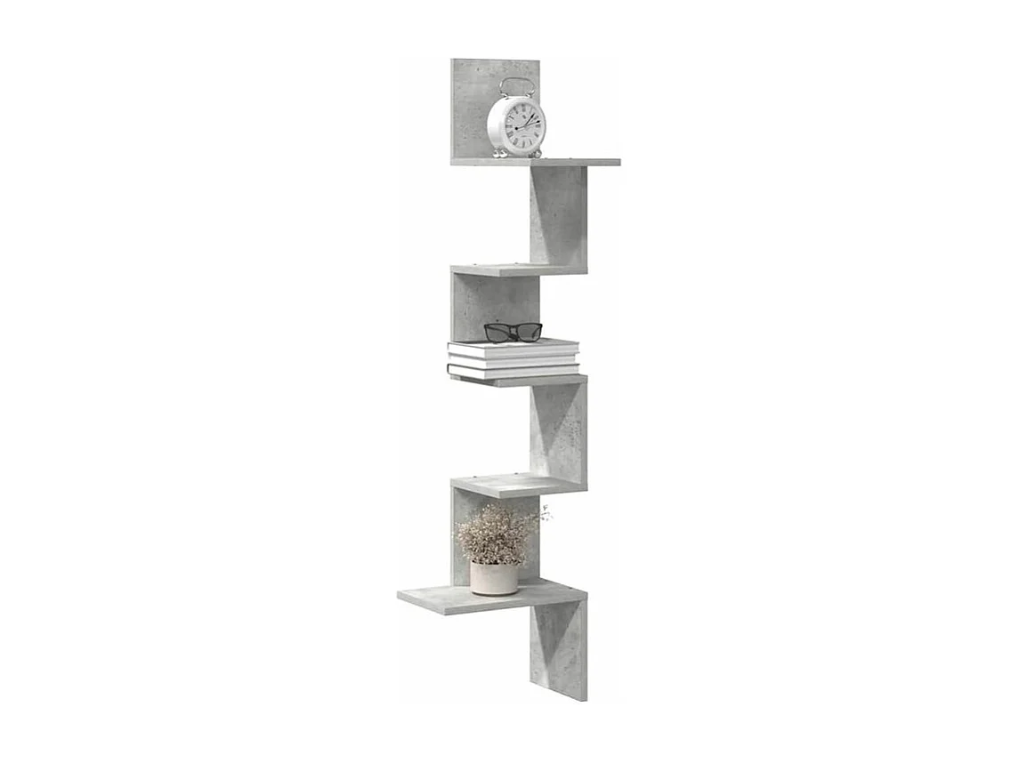 Étagère murale d'angle gris béton 32x32x127,5 bois ingénierie
