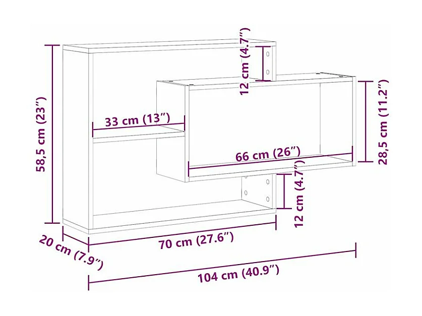 Étagère murale avec 3 espaces ouverts Kazko 104cm – Pratique et élégante-Couleur Marron noisette