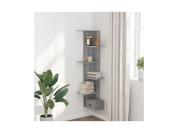Étagère d'angle murale sonoma gris bois d'ingénierie