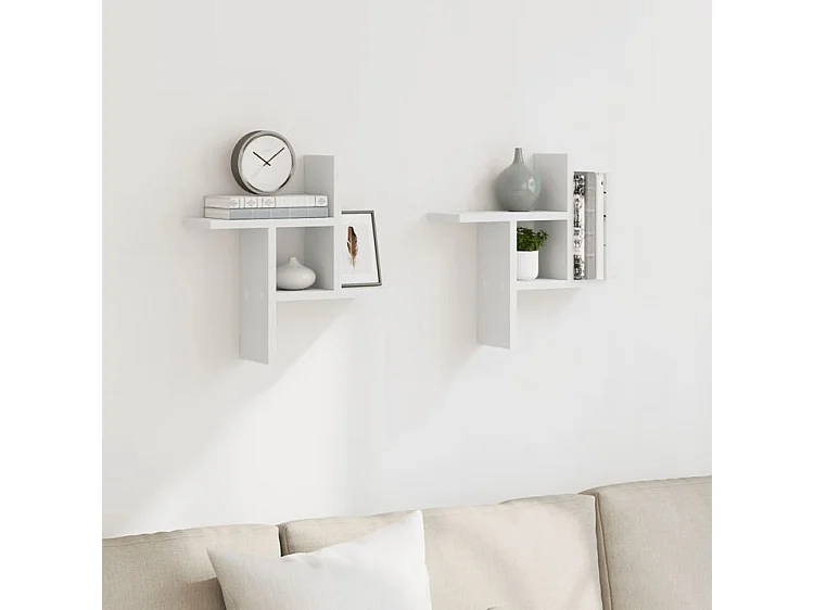 Étagères murales 2 pcs blanc 38x12x38 bois d'ingénierie