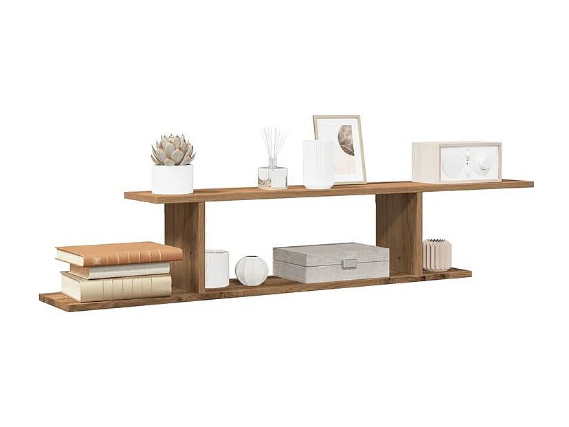 Étagère TV murale en bois Nokiz L125xH23xP18 - Adaptez à vos besoins-Marron clair