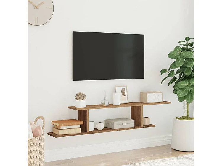 Étagère TV murale en bois Nokiz L125xH23xP18 - Adaptez à vos besoins-Marron clair