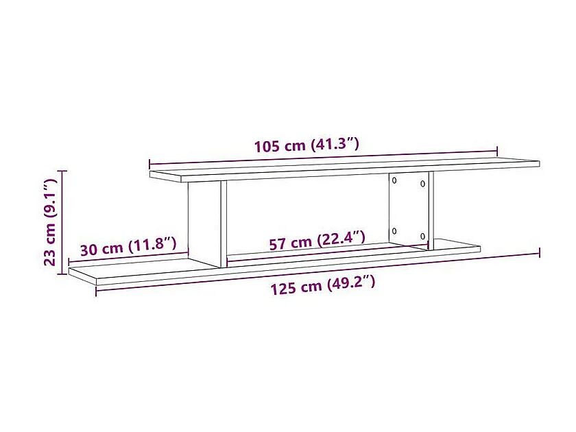 Étagère TV murale en bois Nokiz L125xH23xP18 - Adaptez à vos besoins-Marron clair