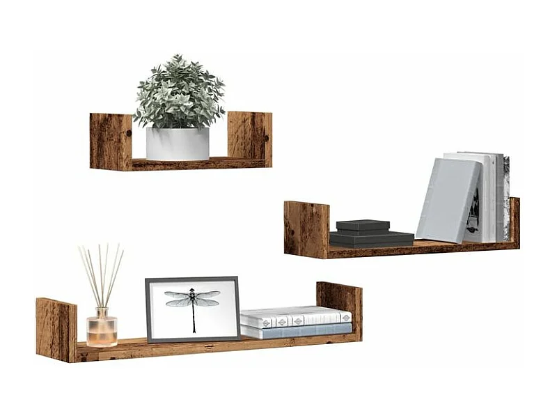 Étagères murales 3 pcs vieux bois bois d'ingénierie