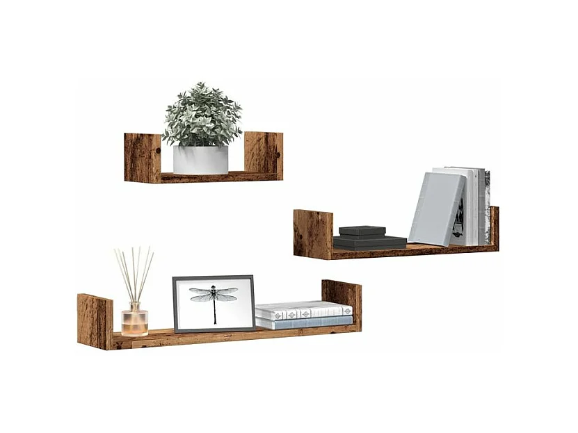 Étagères murales 3 pcs vieux bois bois d'ingénierie