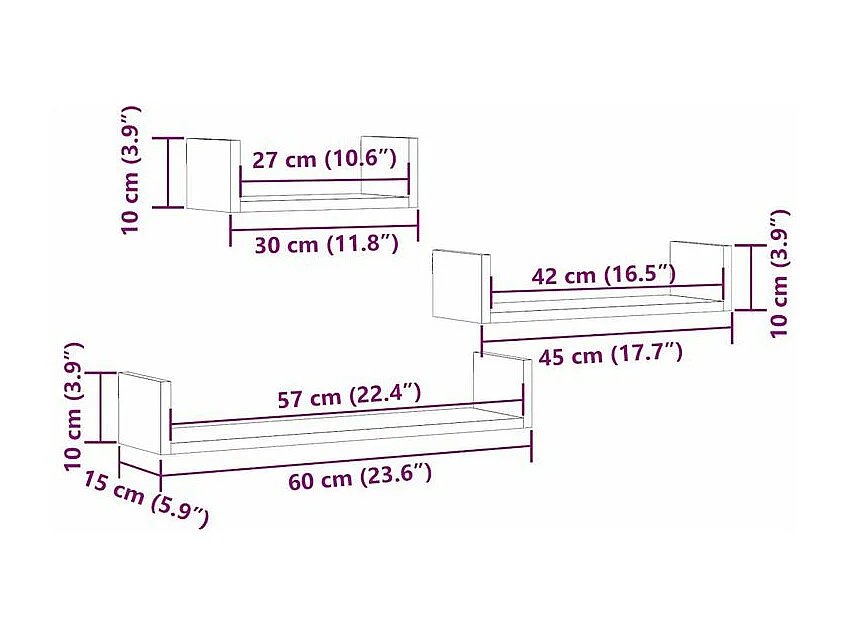 Étagères murales 3 pcs vieux bois bois d'ingénierie