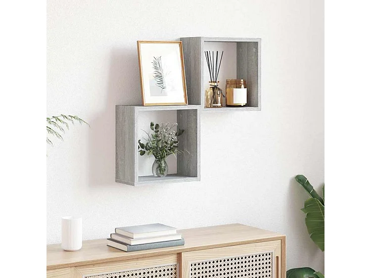 Étagères cube murales 2 pcs sonoma gris 30x15x30