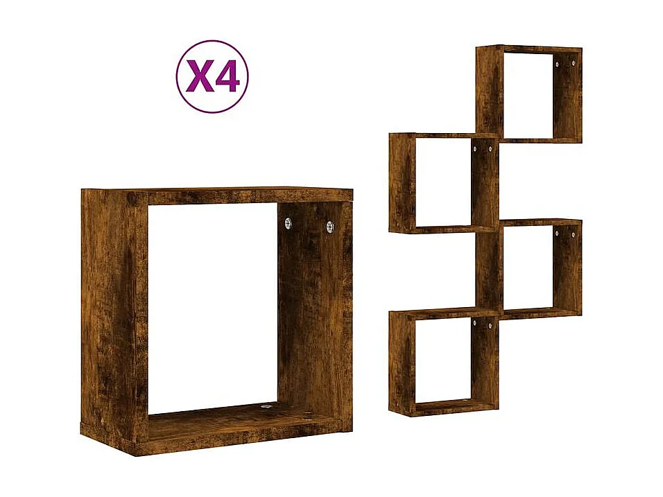 Étagères murales sous forme de cube 4 pcs chêne fumé 30x15x30