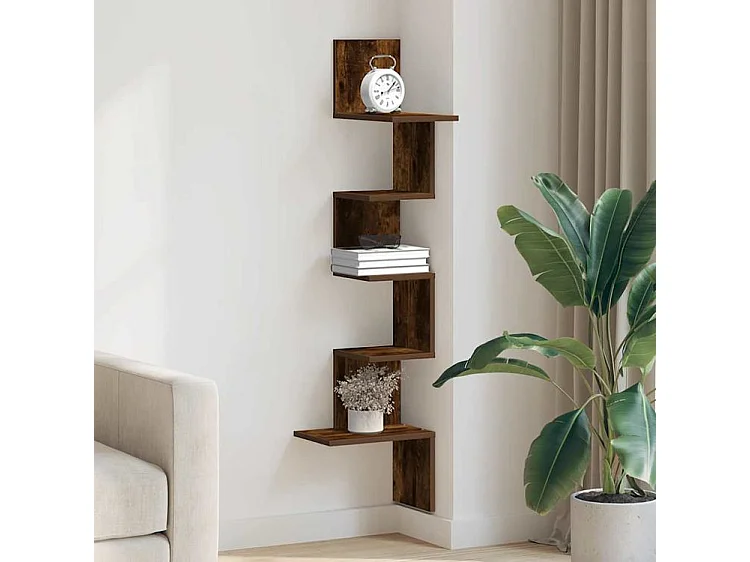Étagère d'angle murale chêne fumé bois d'ingénierie