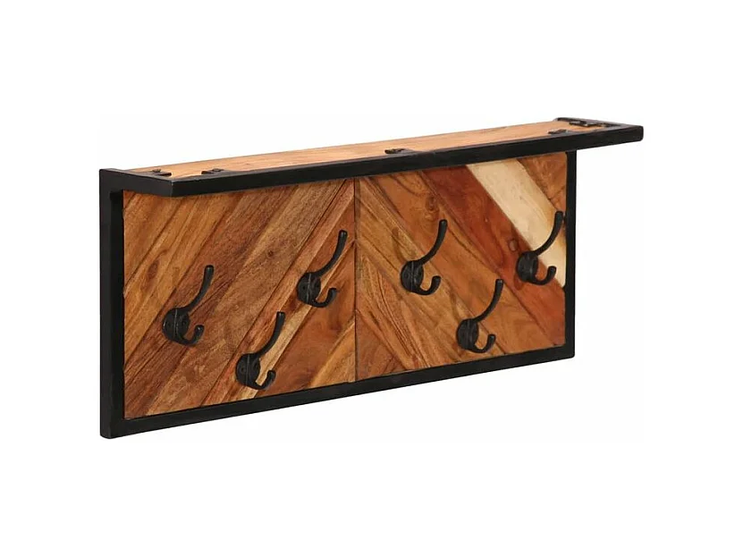 Porte-manteau mural avec 6 crochets bois massif d'acacia