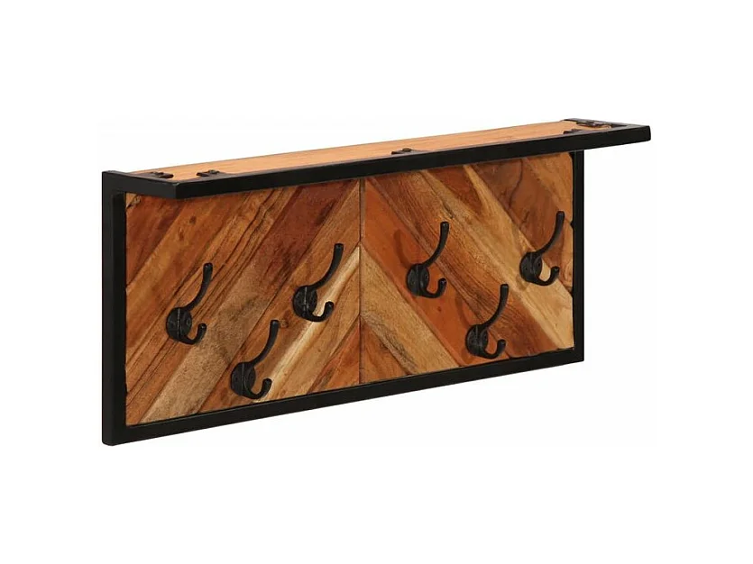 Porte-manteau mural avec 6 crochets bois massif d'acacia