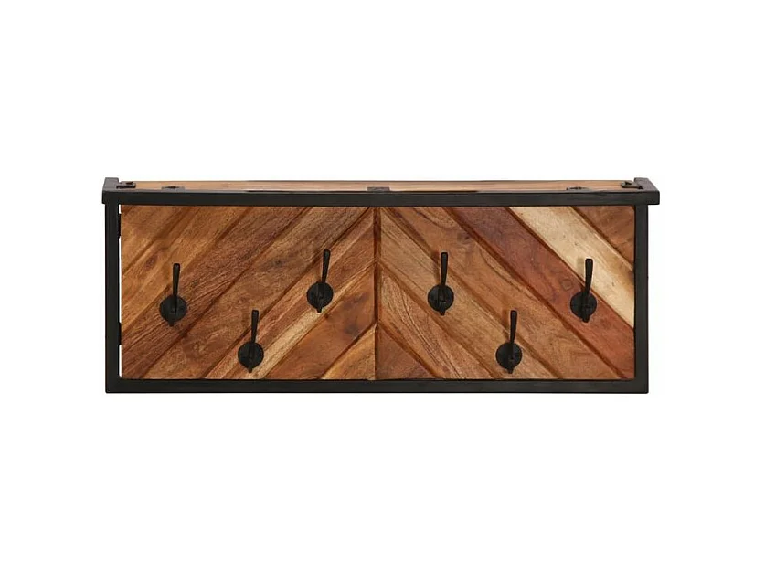 Porte-manteau mural avec 6 crochets bois massif d'acacia