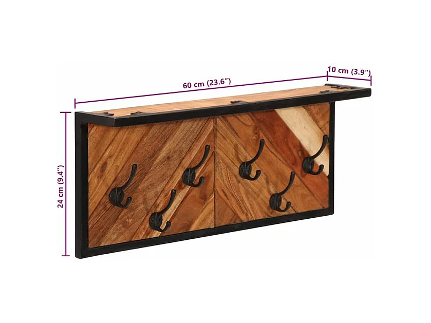 Porte-manteau mural avec 6 crochets bois massif d'acacia