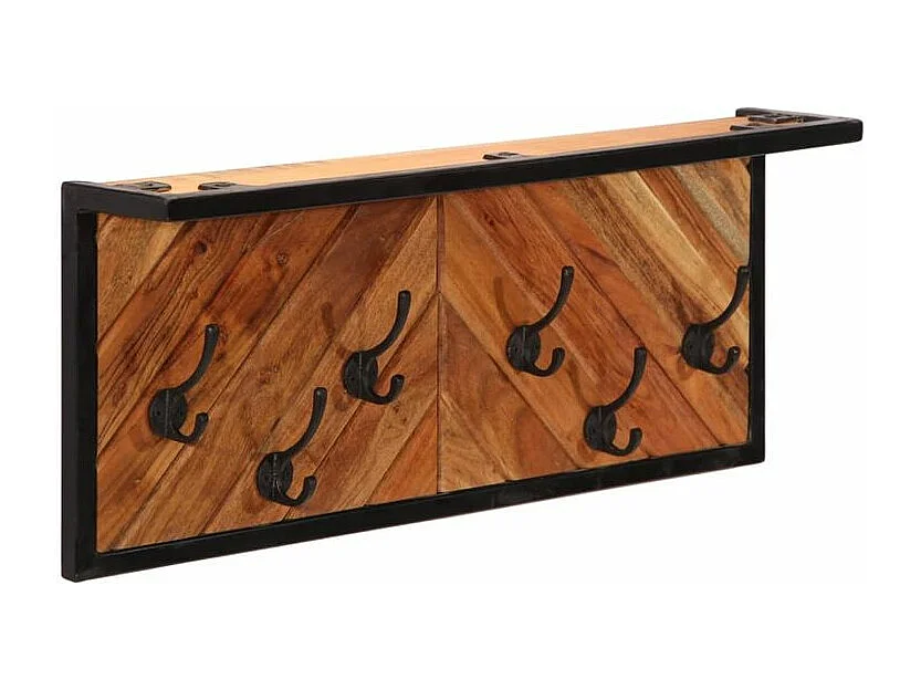 Porte-manteau mural avec 6 crochets bois massif d'acacia