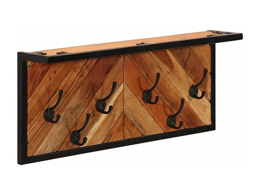 Porte-manteau mural avec 6 crochets bois massif d'acacia
