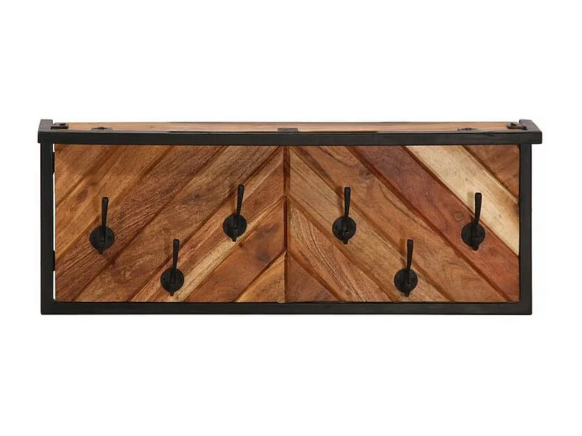 Porte-manteau mural avec 6 crochets bois massif d'acacia