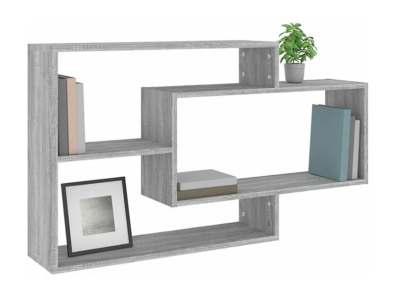 Étagère murale avec 3 espaces ouverts Kazko 104cm – Pratique et élégante-Couleur Chêne gris