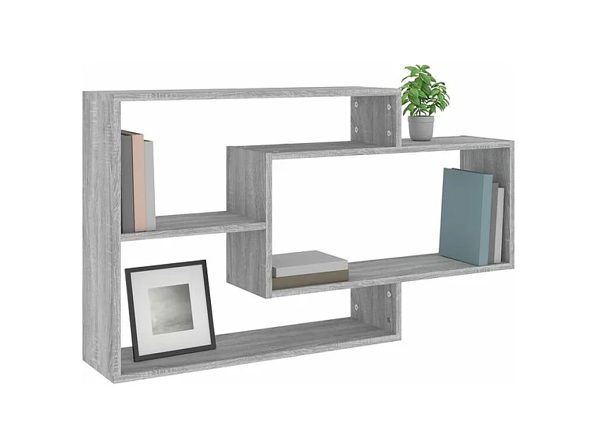 Étagère murale avec 3 espaces ouverts Kazko 104cm – Pratique et élégante-Couleur Chêne gris