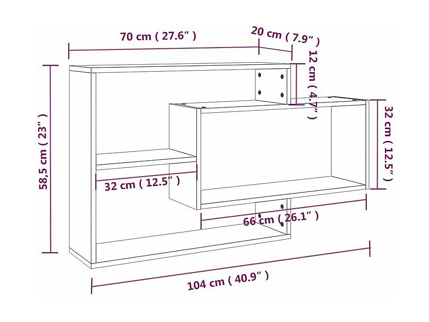 Étagère murale avec 3 espaces ouverts Kazko 104cm – Pratique et élégante-Couleur Chêne gris