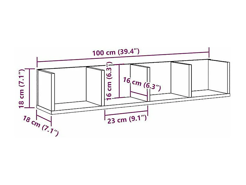 Étagère murale à CD vieux bois 100x18x18 bois d'ingénierie