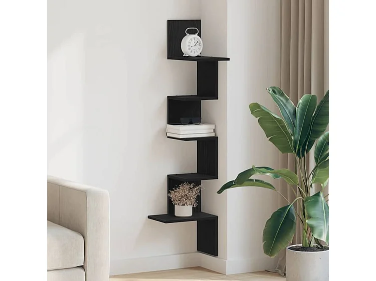 Étagère d'angle murale noir 32x32x127,5 bois d'ingénierie