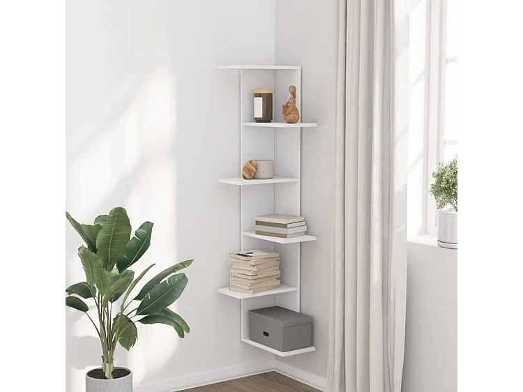 Étagère d'angle murale blanc 36,5x36,5x140 bois d'ingénierie