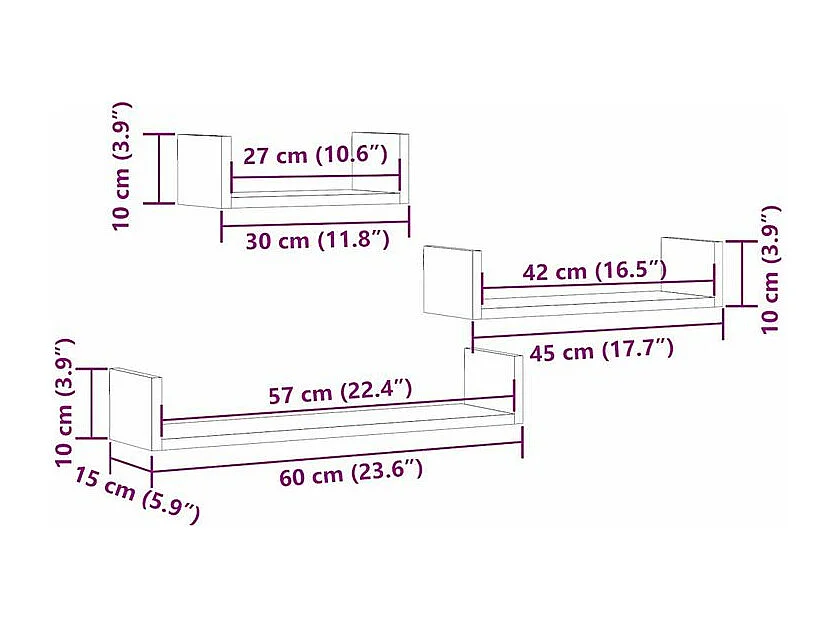Étagères murales 3 pcs chêne artisanal bois d'ingénierie