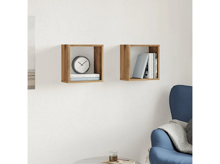 Étagères cube murales 2 pcs chêne artisanal bois ingénierie