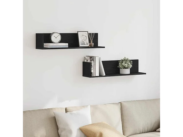 Étagères murales 2 pcs noir 75x16,5x16,5 bois d'ingénierie