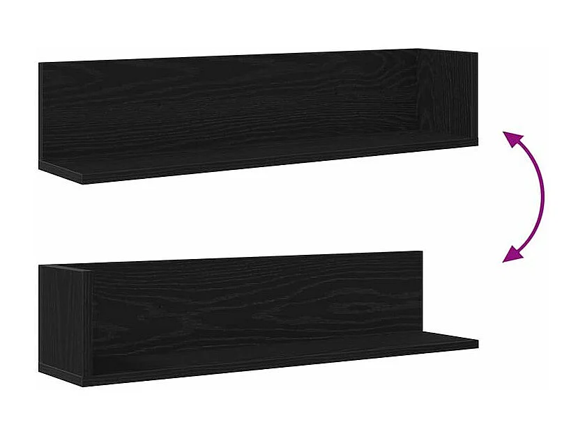Étagères murales 2 pcs noir 75x16,5x16,5 bois d'ingénierie