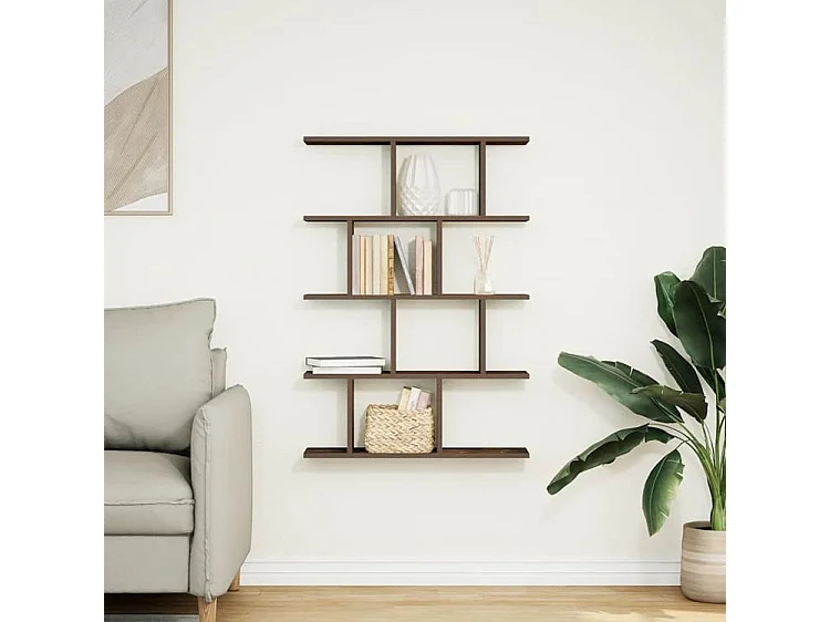 Étagère cube murale 12 compartiments chêne fumé bois ingénierie