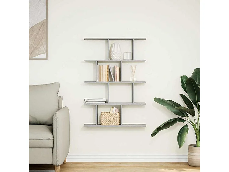 Étagère cube murale 12 compartiments gris béton bois ingénierie