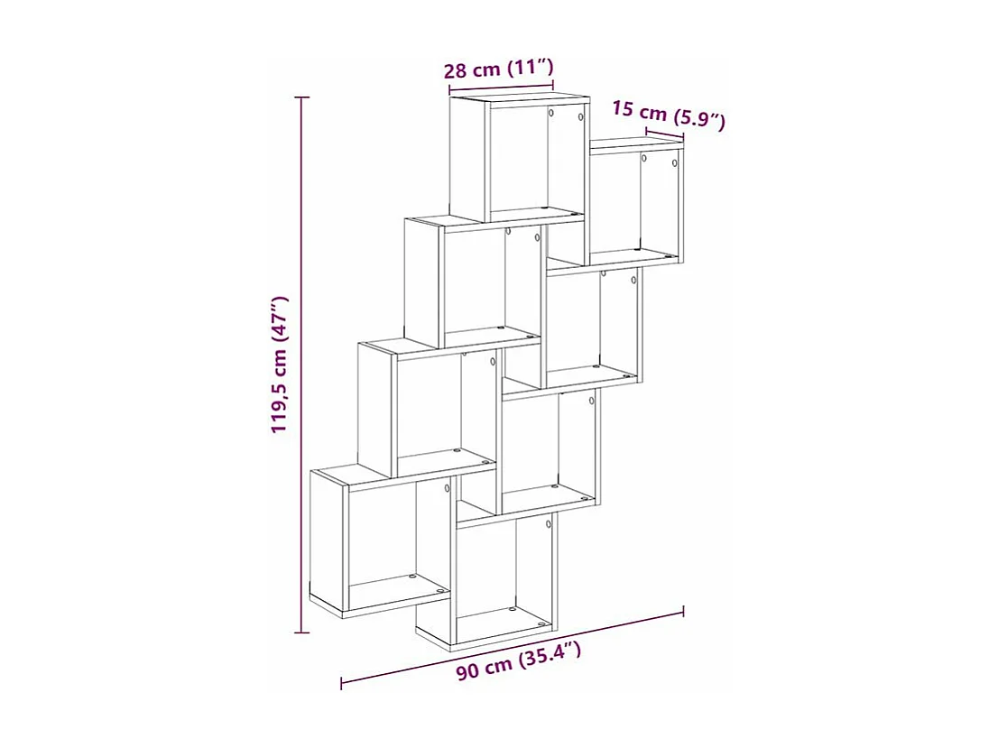 Étagère murale en forme de cube chêne artisanal 90x15x119,5