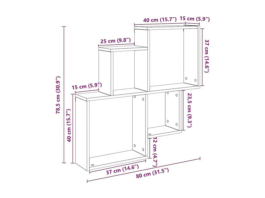 Étagère murale vieux bois 80x15x78,5 bois d'ingénierie